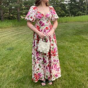 Floral Puff-Sleeve Maxi Dress